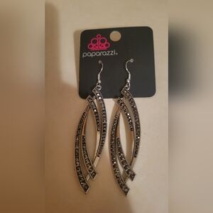 Paparazzi Curved Silver and Black Earrings
